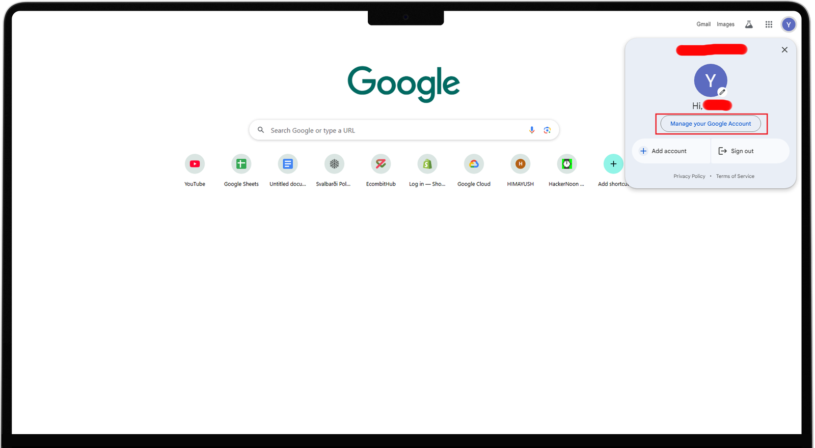 Open Manage your Google Account