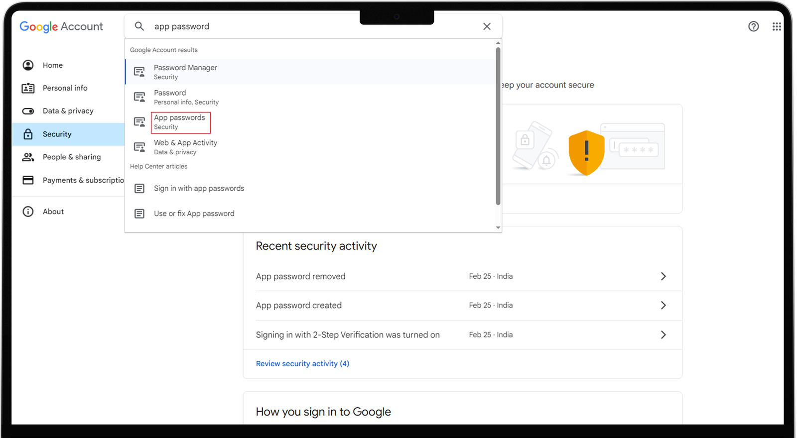 Search for App Password